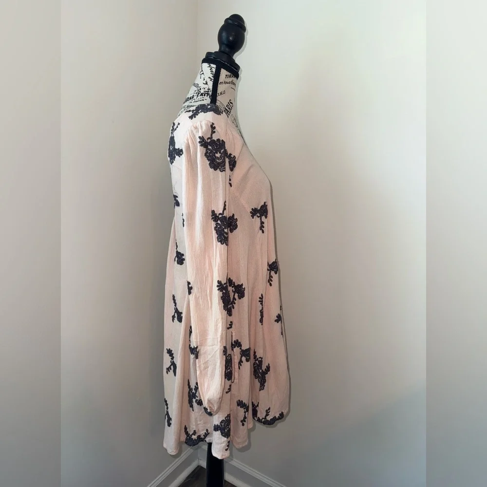 Free People Emma's Embroidered Mini Swing Boho Pink and White Dress, Small - Picture 4 of 8